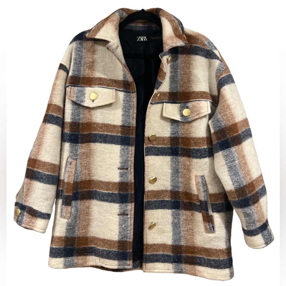 WOMENS MULTICOLORED PLAID ZARA SHACKET SIZE SMALL